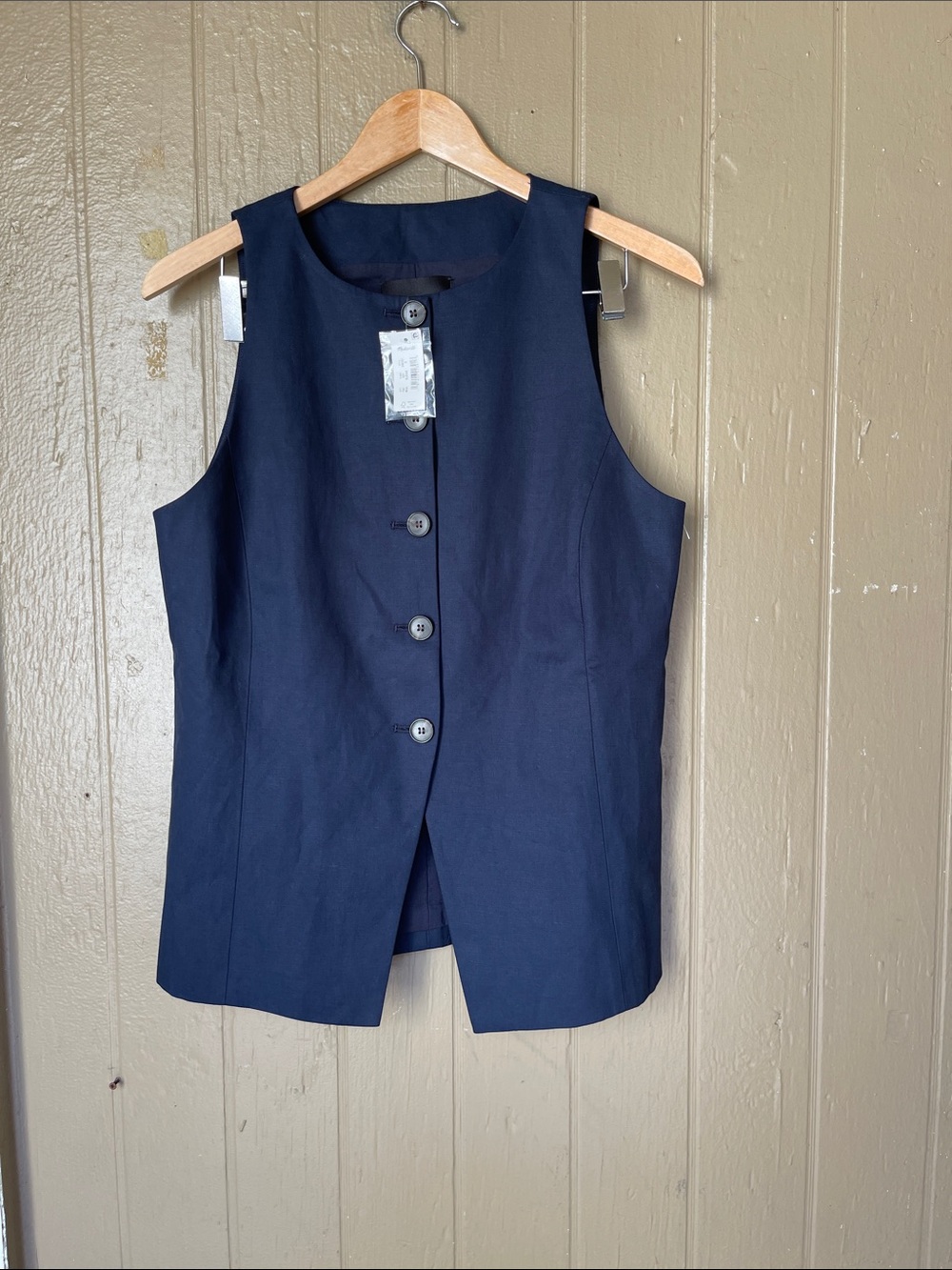 Madewell Crewneck Cutaway Vest in Drapey Twill Midnight Navy Size 6 - Picture 1 of 11